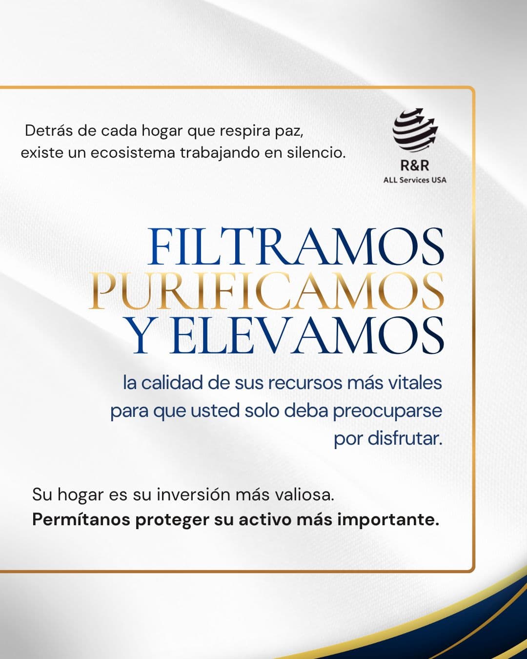 Pieza de marca de RR All Services: filtramos, purificamos y elevamos